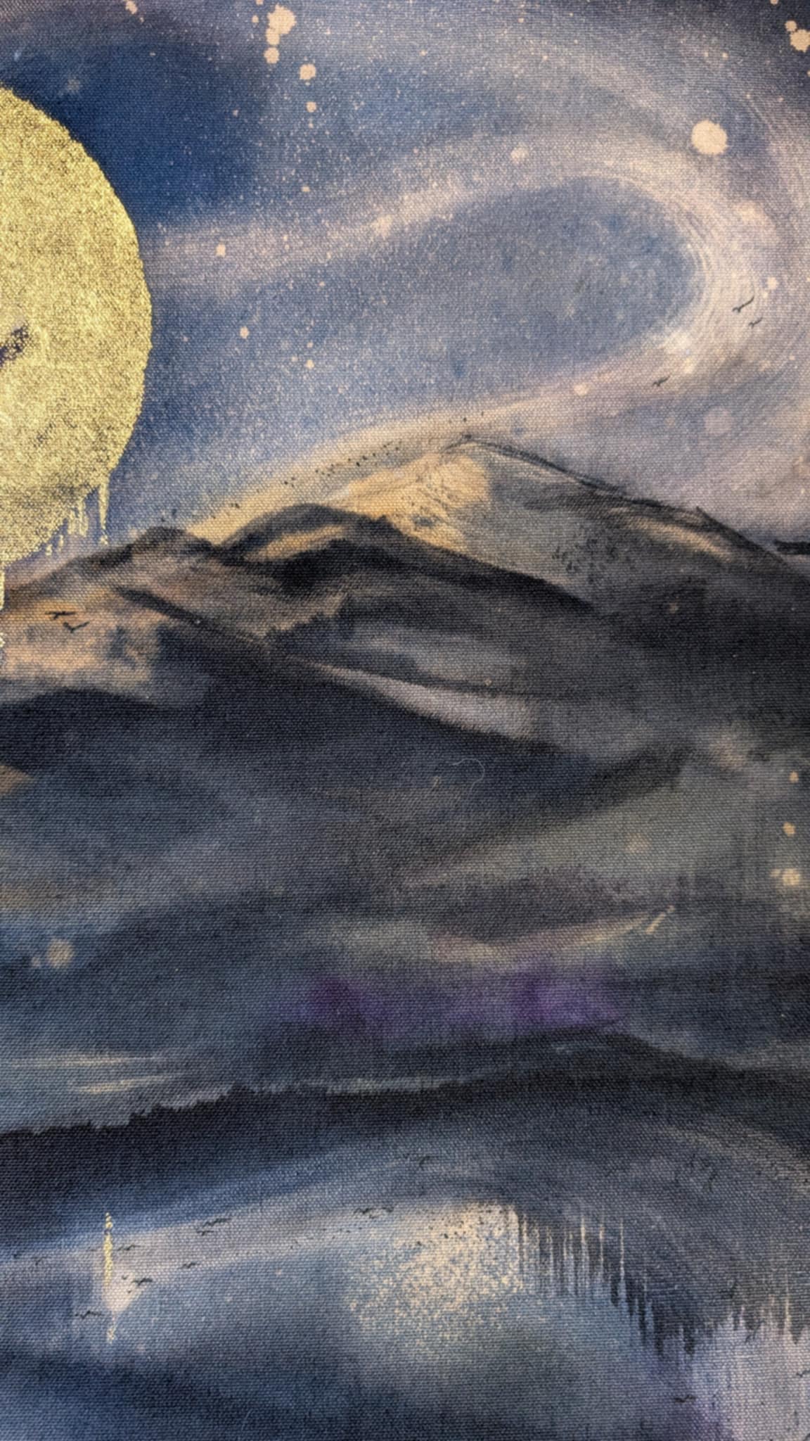 Stay Home Moon hand embellished print | Ethereal abstract evening landscape | By Hannah Pugh