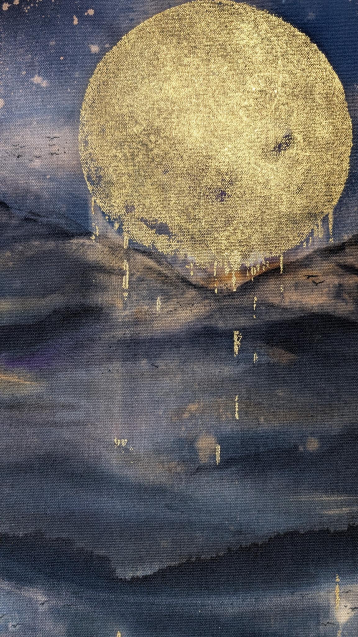 Stay Home Moon hand embellished print | Ethereal abstract evening landscape | By Hannah Pugh