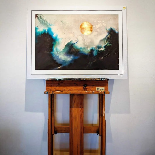 'Tangaroa' | The energy of Tangaroa is barely contained within the saturated turquoise, cyan, and teal hues resonating across the horizon. | Truly unique, hand embellished fine art print | By Hannah Pugh