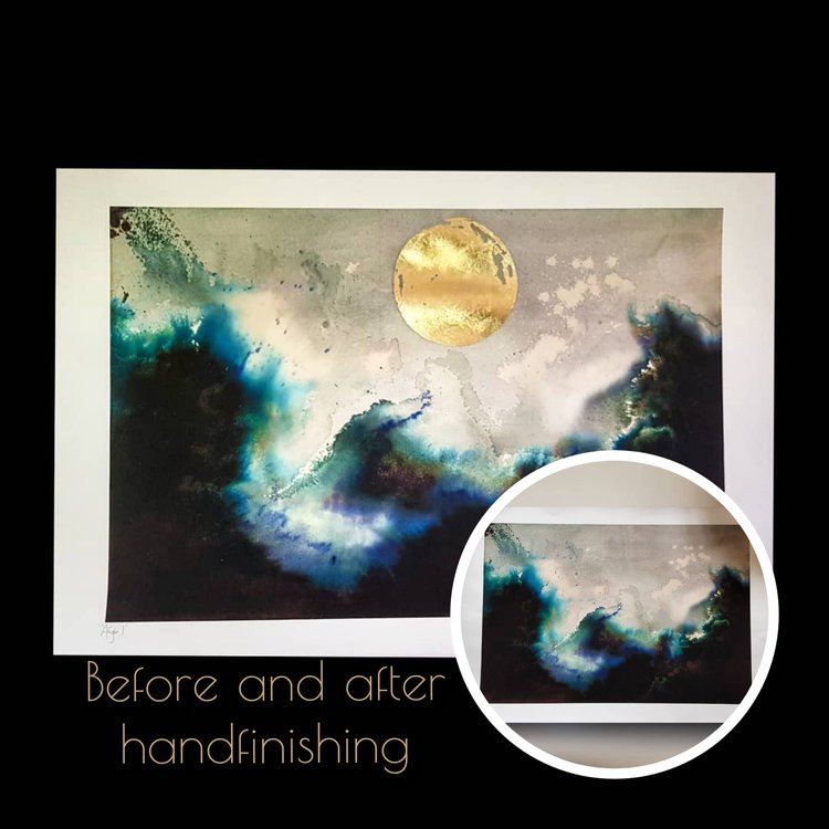 'Tangaroa' | The energy of Tangaroa is barely contained within the saturated turquoise, cyan, and teal hues resonating across the horizon. | Truly unique, hand embellished fine art print | By Hannah Pugh