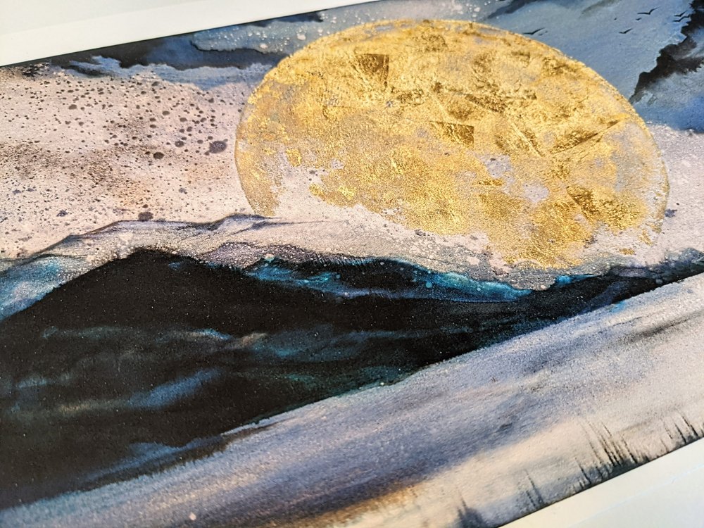 Storm Moon Print | Hand embellished Dramatic Full Moon Landscape | By Hannah Pugh
