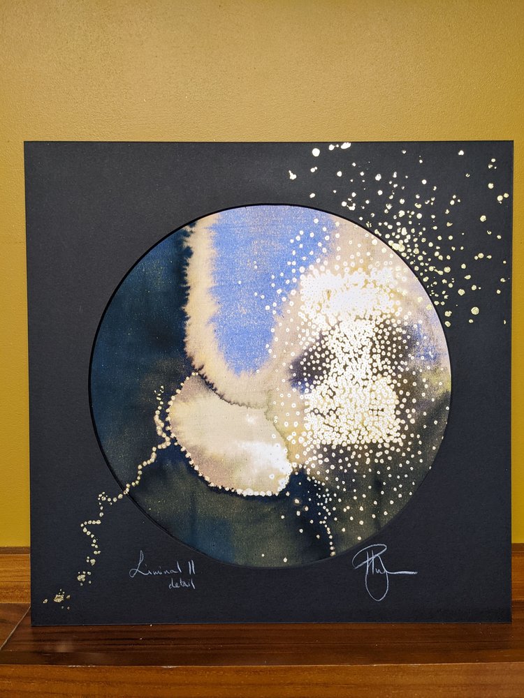 Liminal II | A celestial study on dark & light, an abstract painting questioning awe & wonder | Hand embellished circular print with embellished mount | By Hannah Pugh