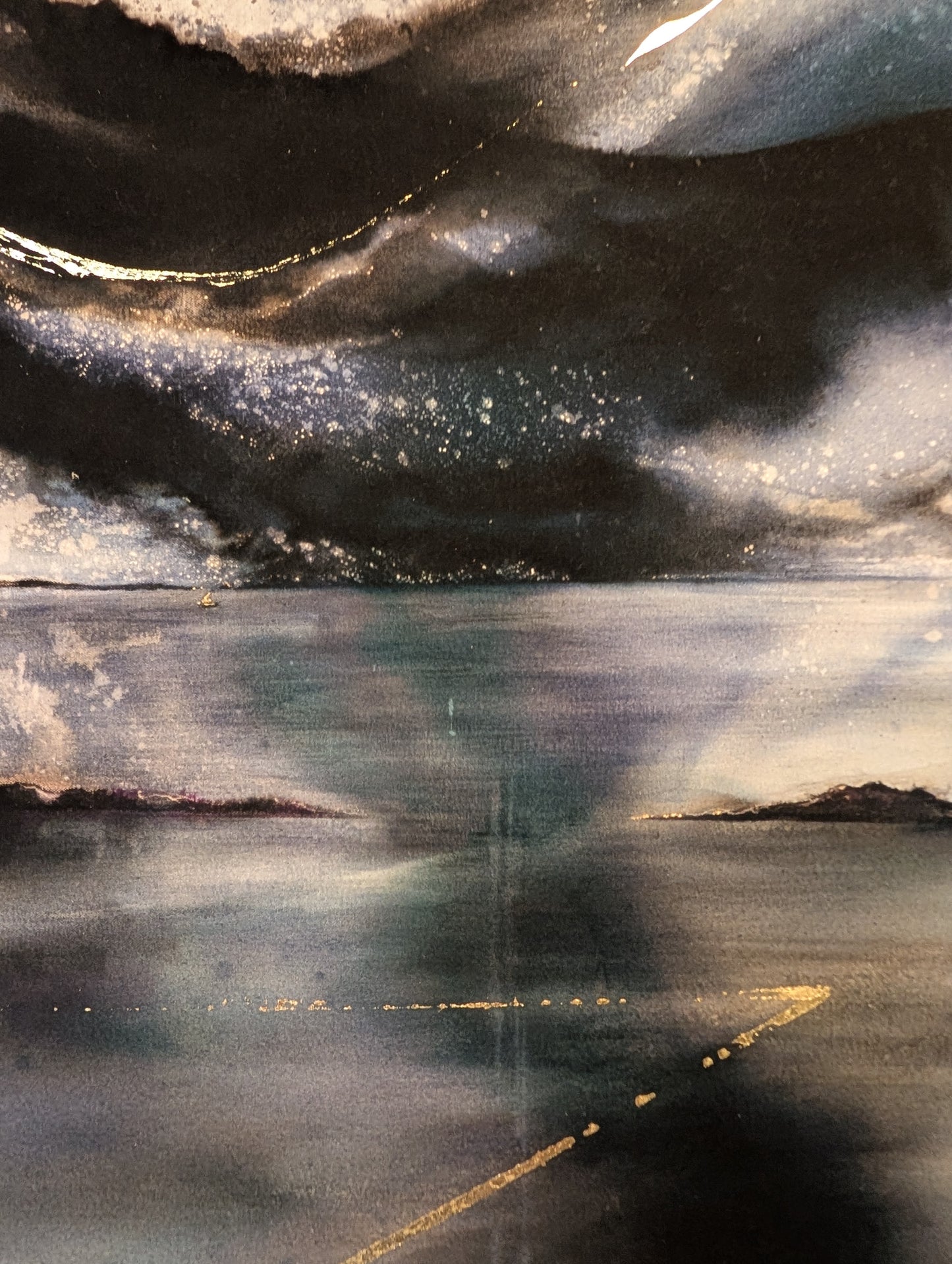 As Above So Below | Expansive velvety ocean-scape rich with hidden glimmers | Hand embellished giclée print | By Hannah Pugh