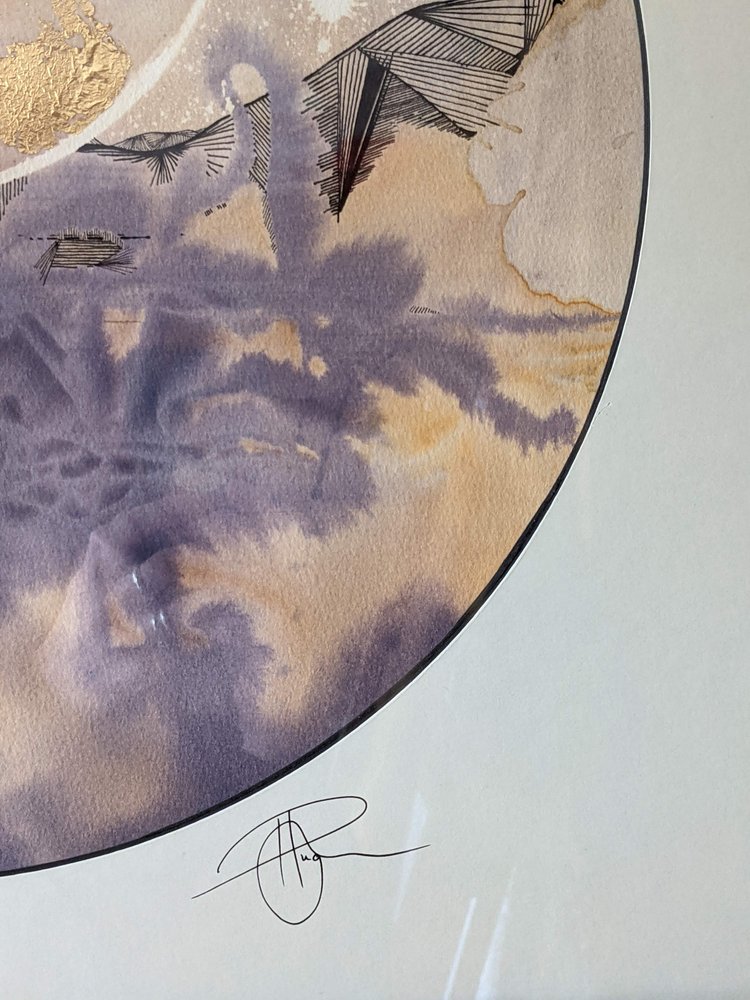 Sabaism | The worship of stars| A circular window on a celestial, meditative landscape. | Hand embellished print. | By Hannah Pugh