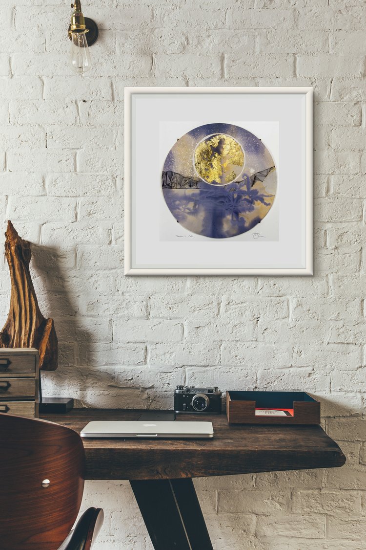 Sabaism | The worship of stars| A circular window on a celestial, meditative landscape. | Hand embellished print. | By Hannah Pugh