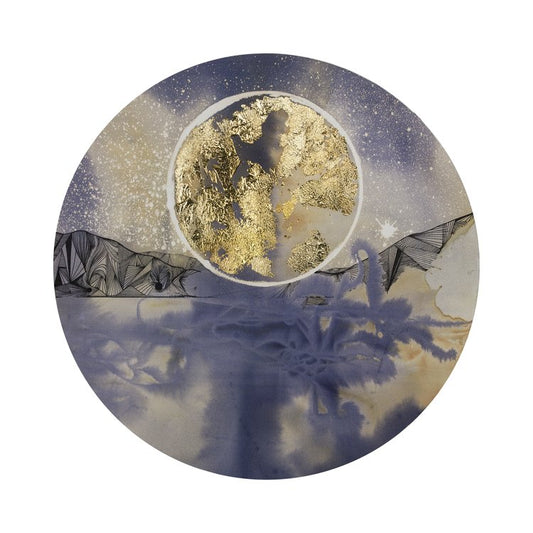 Sabaism | The worship of stars| A circular window on a celestial, meditative landscape. | Hand embellished print. | By Hannah Pugh