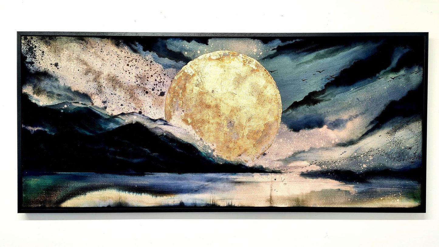 Storm Moon Print | Hand embellished Dramatic Full Moon Landscape | By Hannah Pugh