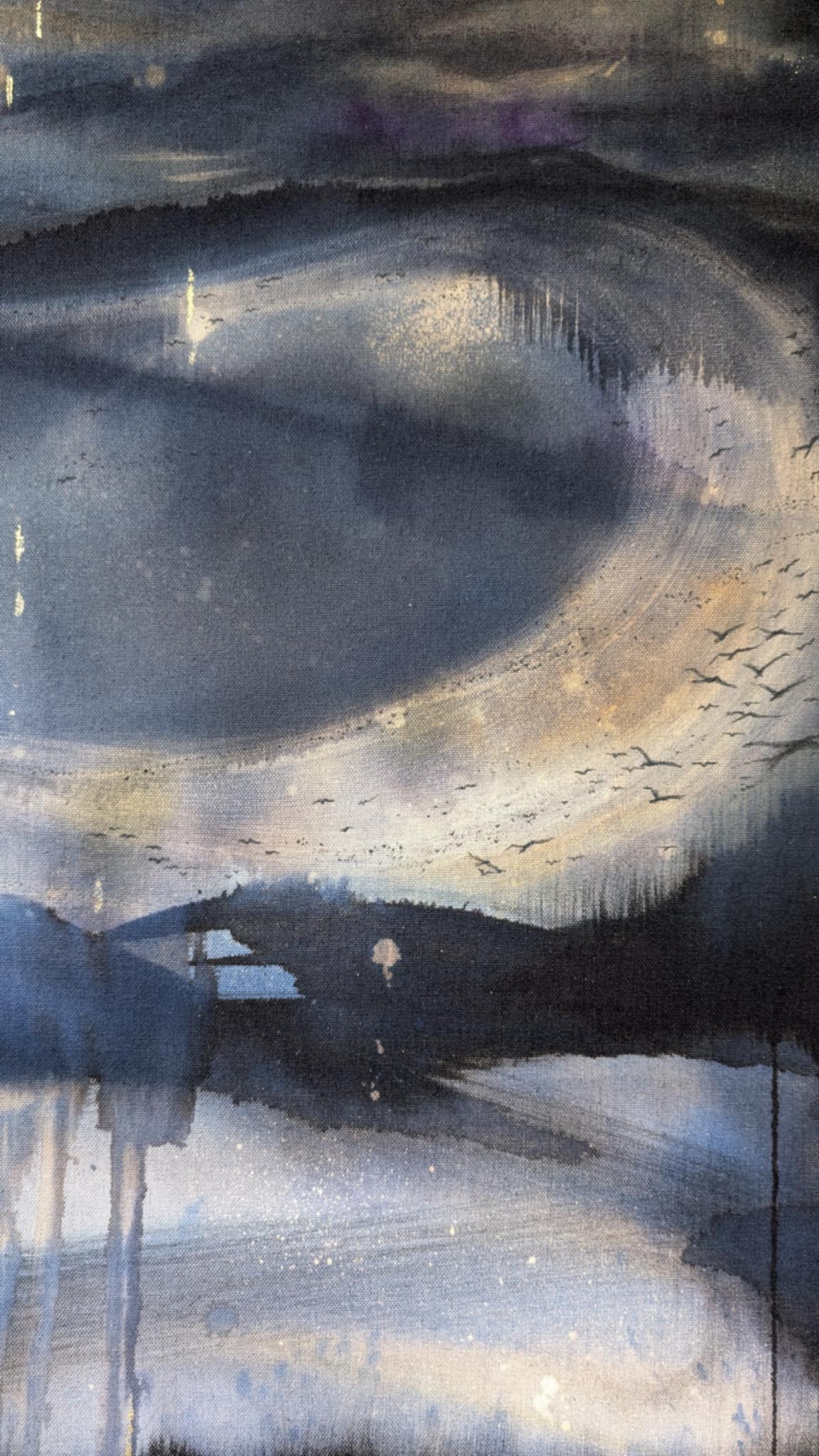 Stay Home Moon hand embellished print | Ethereal abstract evening landscape | By Hannah Pugh