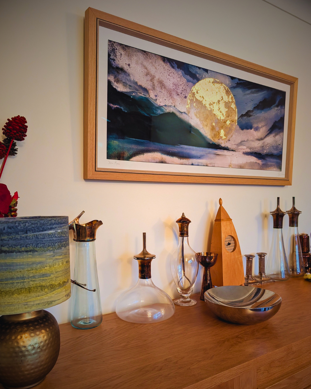 Storm Moon Print | Hand embellished Dramatic Full Moon Landscape | By Hannah Pugh