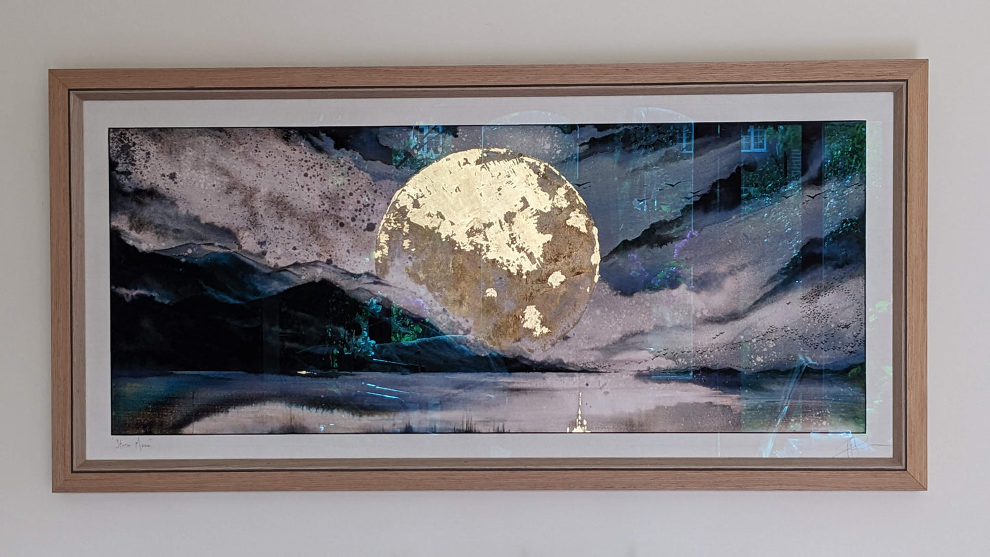 Storm Moon Print | Hand embellished Dramatic Full Moon Landscape | By Hannah Pugh